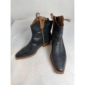 Free People We The Free Wesley Ankle Boot Western Blue Leather Sz 37 US 6.5-7